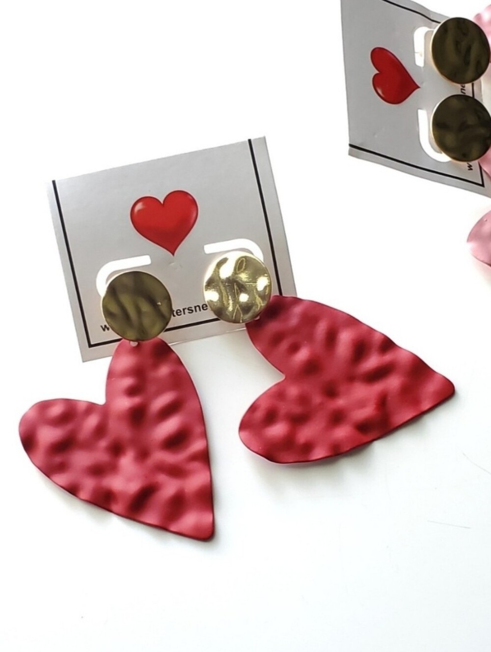 Red and Gold Heart Dangle Earrings